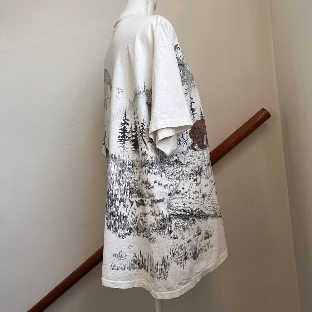 Vintage Bear Wildlife Graphic Wrap Around All Over Print T Shirt Scenic Nature - Picture 9 of 13